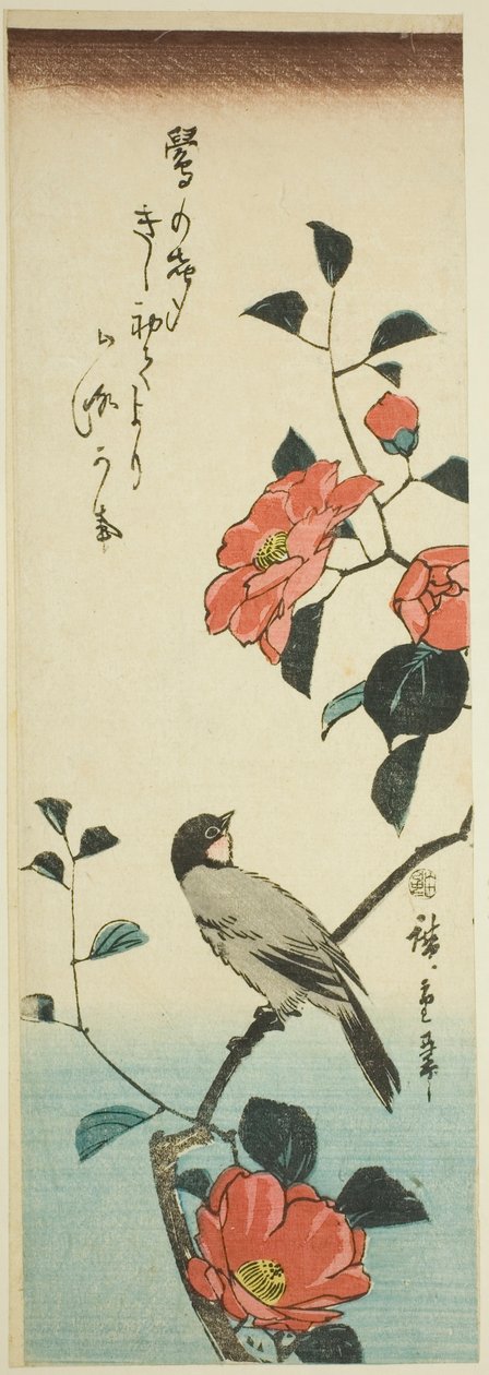 Fiori di camelia e ciuffolotto da Utagawa Hiroshige