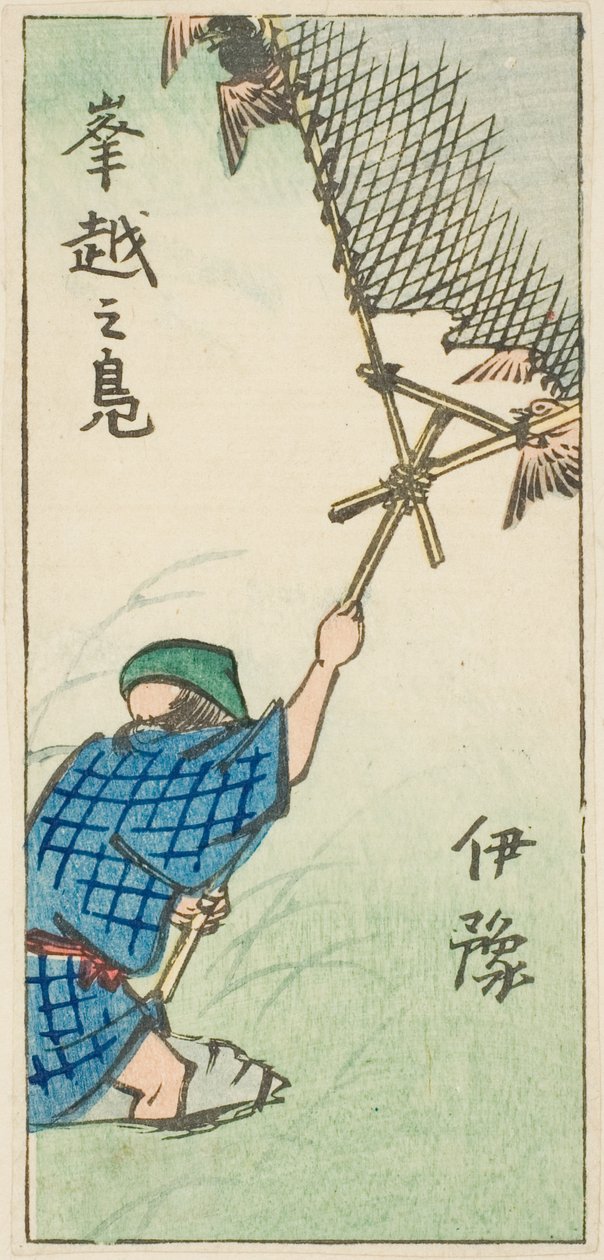 Cattura di Anatre Selvatiche nella Provincia di Iyo (Iyo, okoshi no kamo), sezione del foglio n. 16 dalla serie "Immagini Ritagliate delle Province (Kunizukushi harimaze zue)" da Utagawa Hiroshige