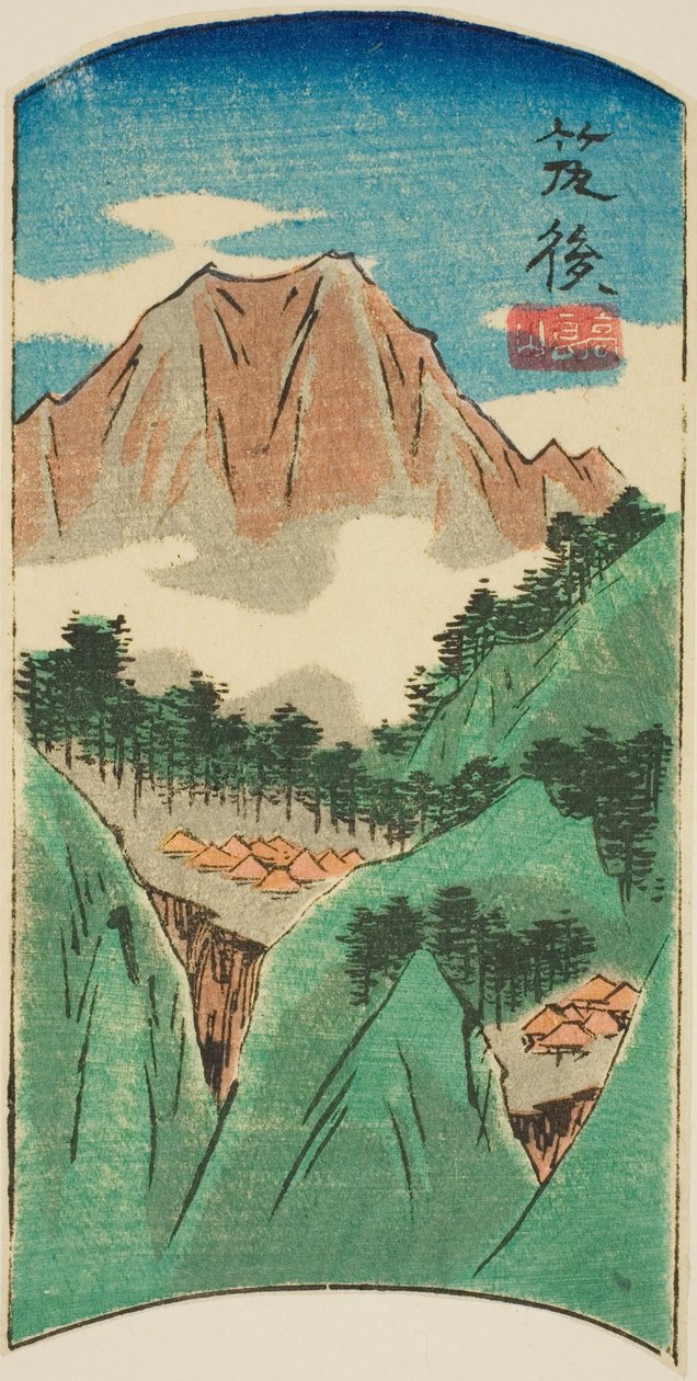 Chikugo, sezione del foglio n. 17 dalla serie "Immagini ritagliate delle province (Kunizukushi harimaze zue)" da Utagawa Hiroshige