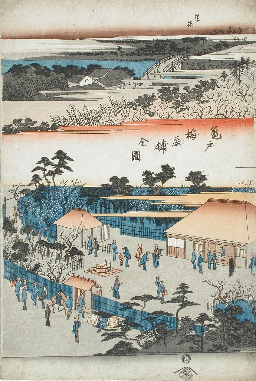 Veduta completa del giardino dei susini di Kameido da Utagawa Hiroshige