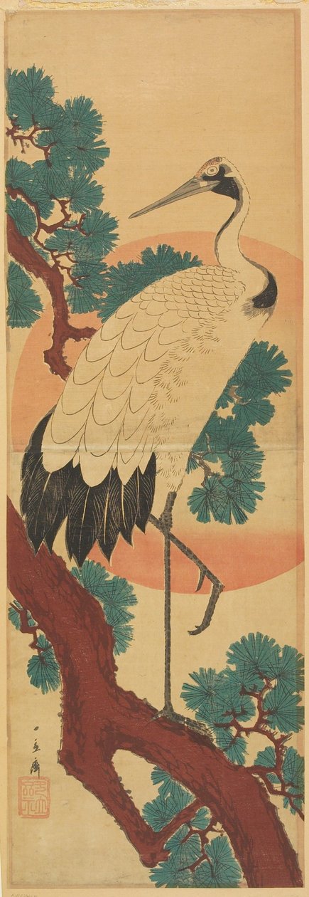 Kranich, Kiefer und Sonne da Utagawa Hiroshige