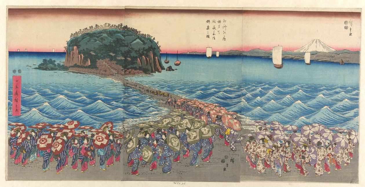 Folla in visita al Santuario di Benzaiten a Enoshima nella provincia di Sagami da Utagawa Hiroshige