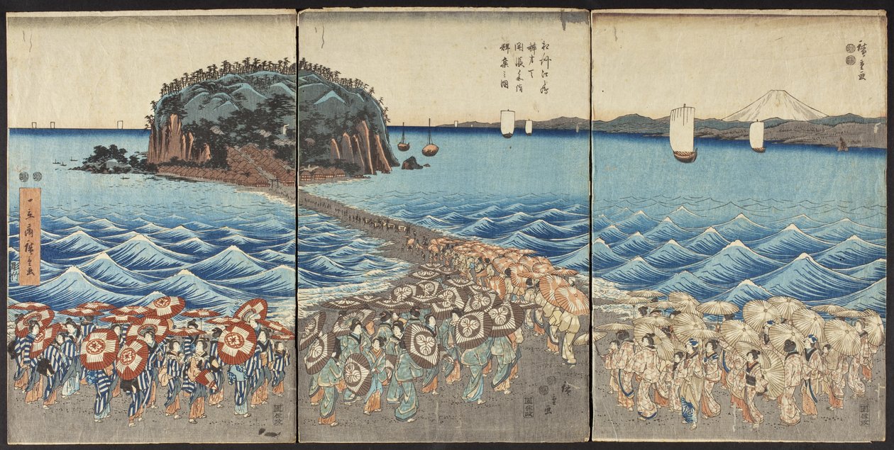 Folle in visita al santuario di Benzaiten a Enoshima, nella provincia di Sagami, in occasione della visita speciale da Utagawa Hiroshige