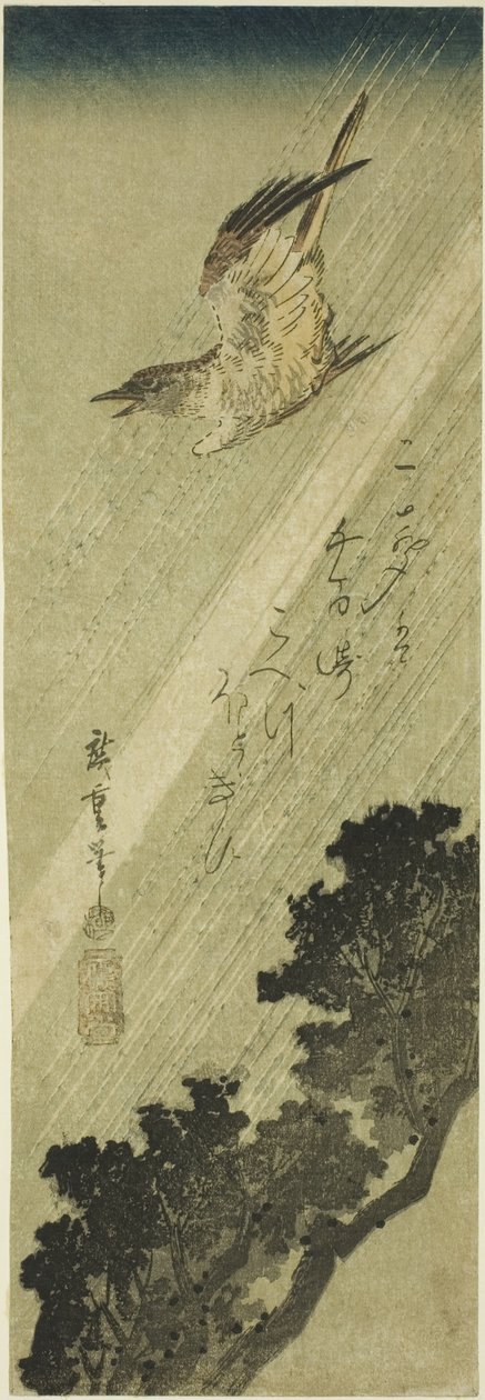 Cuculo che vola sotto la pioggia da Utagawa Hiroshige