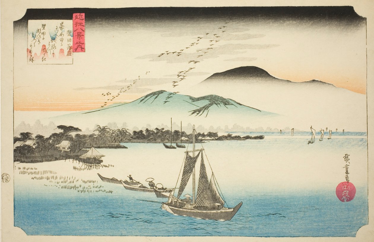 Oche discendenti a Katada (Katada rakugan), dalla serie "Otto vedute di Omi (Omi hakkei no uchi)" da Utagawa Hiroshige