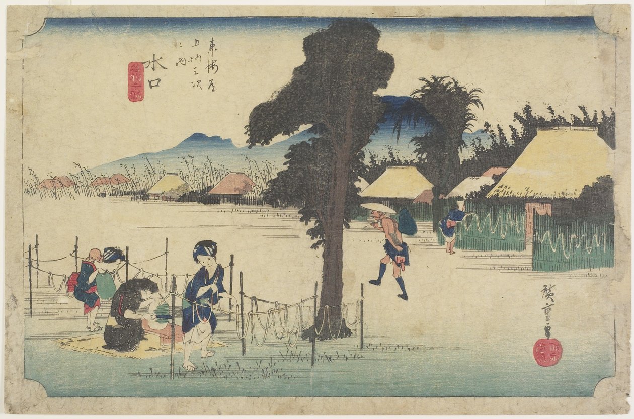 Essiccazione delle scaglie di zucca, Minakuchi, c. 1833 da Utagawa Hiroshige