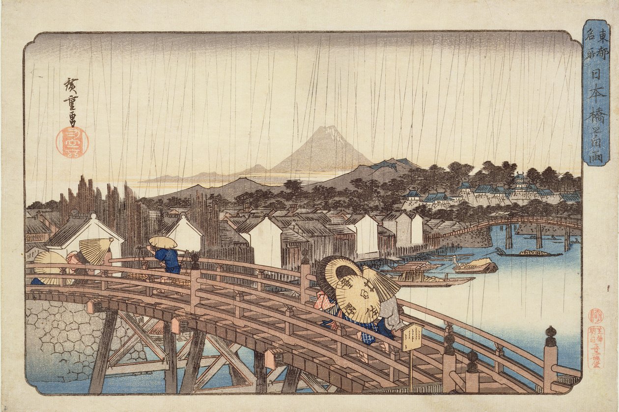 Pioggia serale al ponte Nihonbashi, da Luoghi celebri della capitale orientale, c.1832 da Utagawa Hiroshige