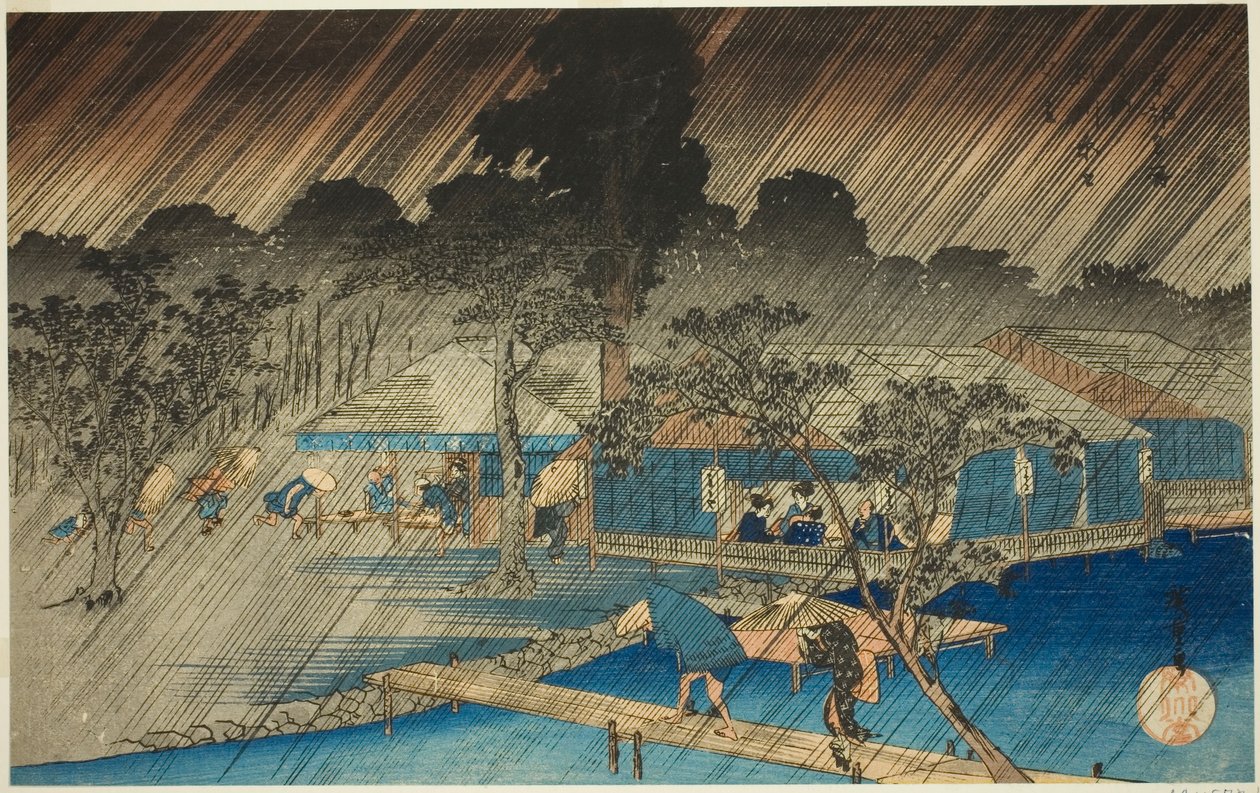 Doccia serale sulla riva del fiume Tadasu, dalla serie "Luoghi famosi di Kyoto" da Utagawa Hiroshige