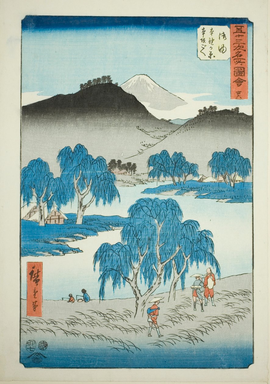 Goyu: Pianura di Motono e Passo di Motosaka (Goyu, Motonogahara Motozaka goe), n. 36 dalla serie "Famosi panorami delle cinquantatré stazioni (Gojusan tsugi meisho zue)", noto anche come il Tokaido verticale da Utagawa Hiroshige