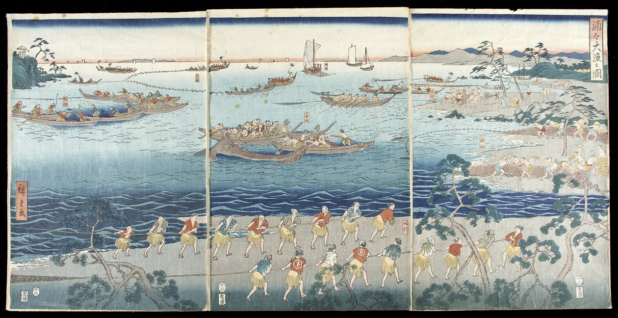 Splendida scena di pesca nella baia da Utagawa Hiroshige