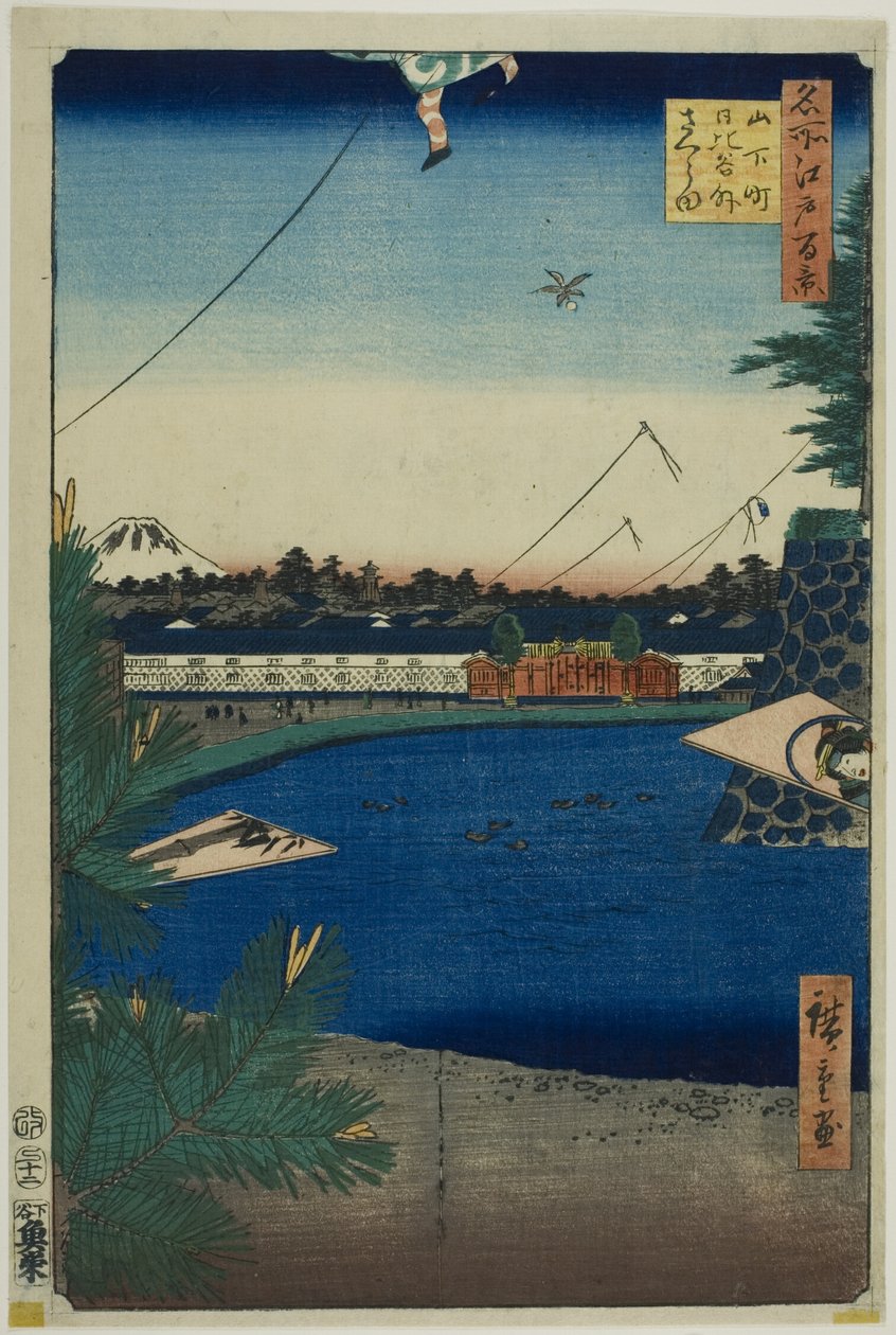Hibiya e Soto-Sakurada da Yamashita-cho (Yamashita-cho Hibiya Soto-Sakurada), dalla serie "Cento vedute famose di Edo (Meisho Edo hyakkei)". da Utagawa Hiroshige