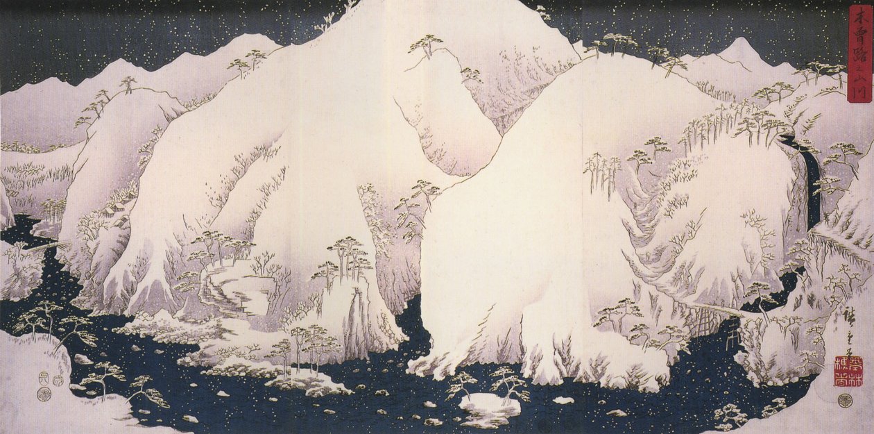 Hiroshige, Un fiume tra montagne innevate da Utagawa Hiroshige