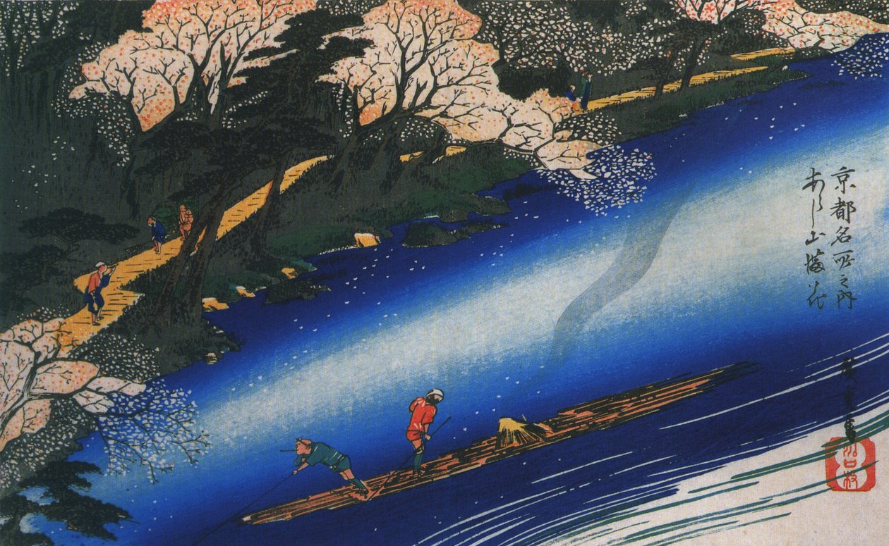 Hiroshige che fa la zattera su un fiume da Utagawa Hiroshige