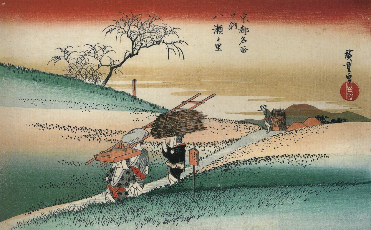 Hiroshige Donne che camminano su una strada attraverso i campi da Utagawa Hiroshige