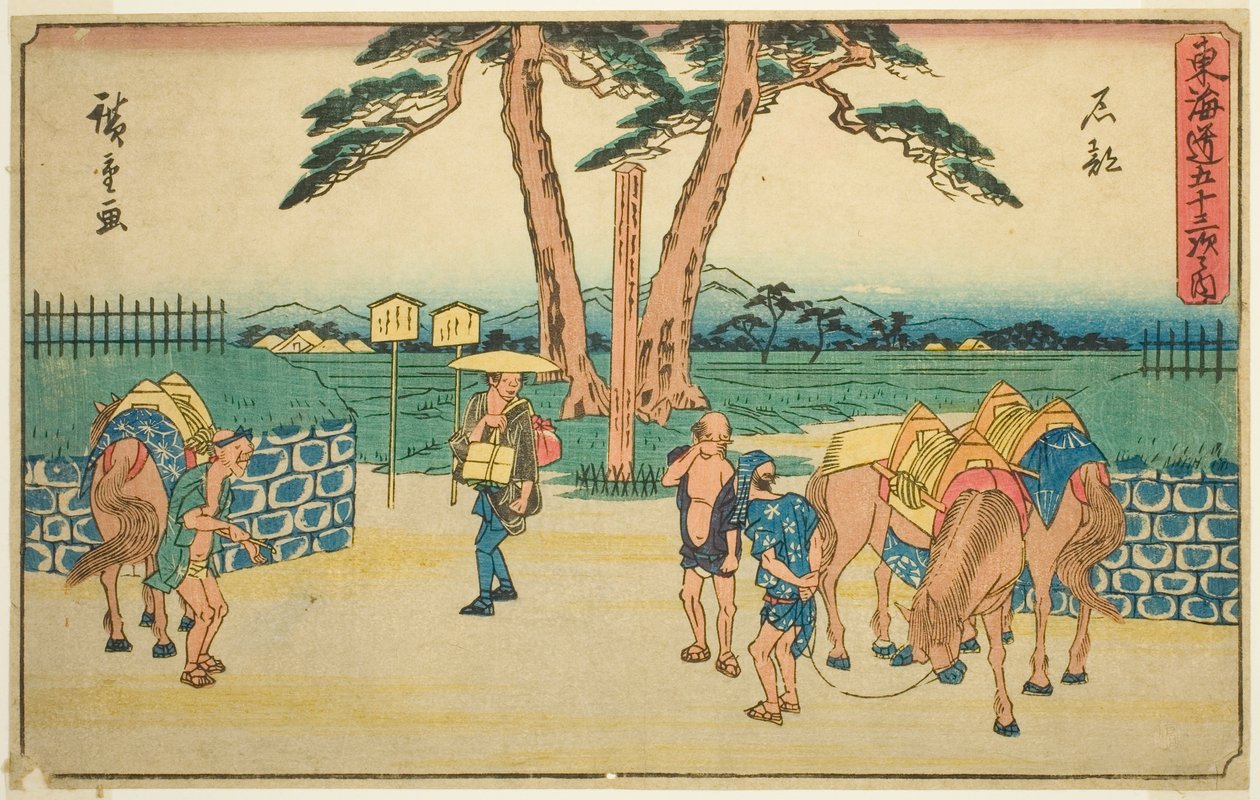 Ishibe, dalla serie Cinquantatré stazioni del Tokaido (Tokaido gojusan tsugi no uchi), noto anche come Gyosho Tokaido da Utagawa Hiroshige