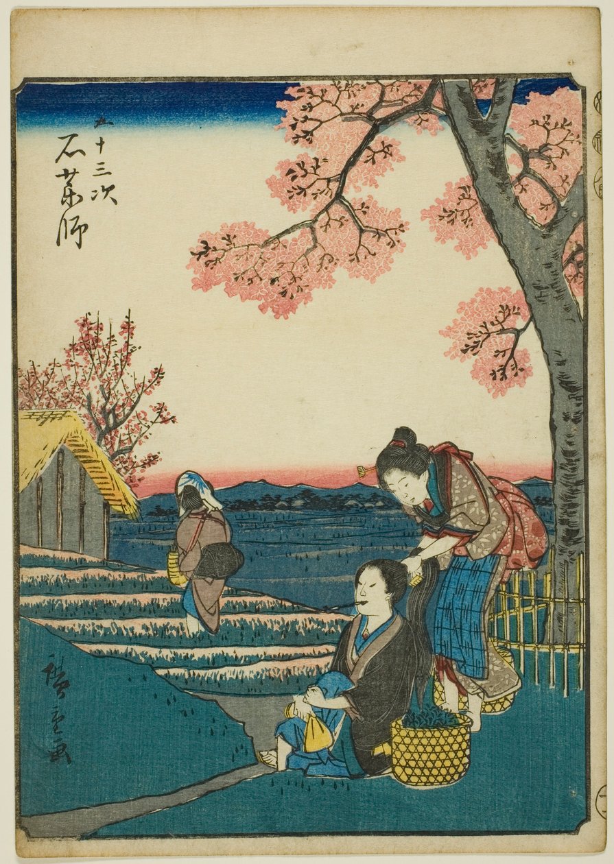 Ishiyakushi, dalla serie "Cinquantaquattro stazioni [del Tokaido] (Gojusan tsugi)," noto anche come il Tokaido delle figure (Jinbutsu Tokaido) da Utagawa Hiroshige