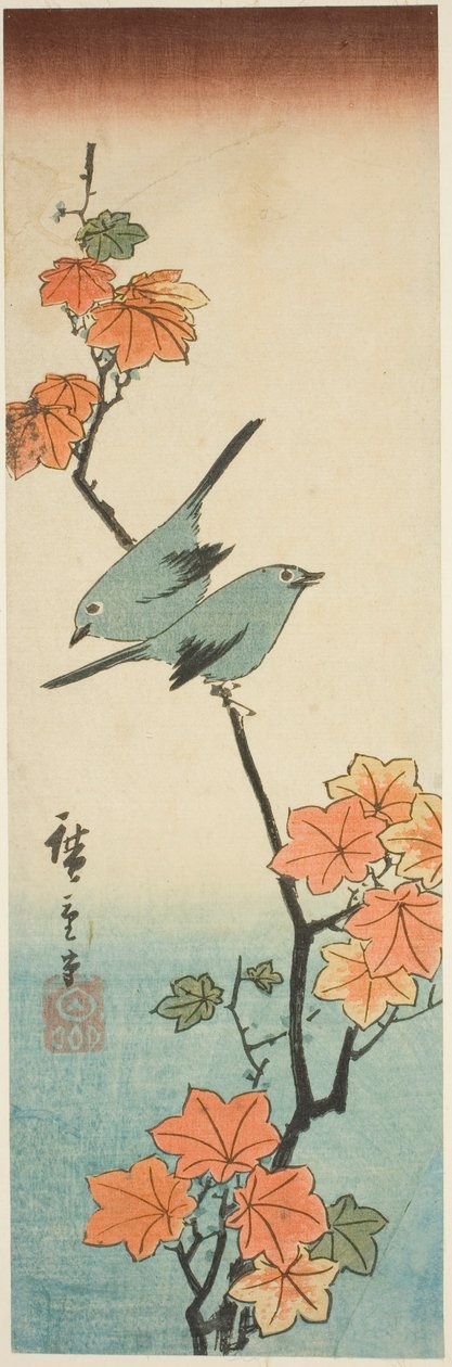 Occhi bianchi giapponesi su un ramo di acero da Utagawa Hiroshige
