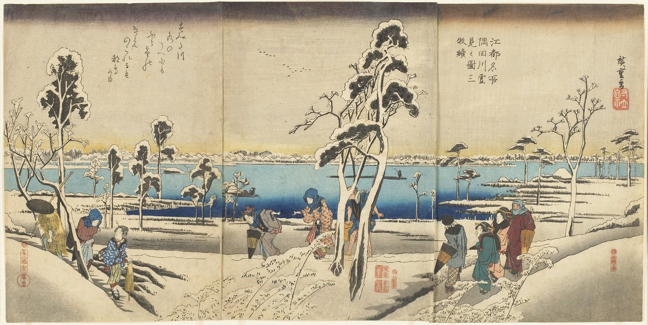 Koto meisho Sumida-gawa yuki-mi no zu san-mai tsuzuki da Utagawa Hiroshige