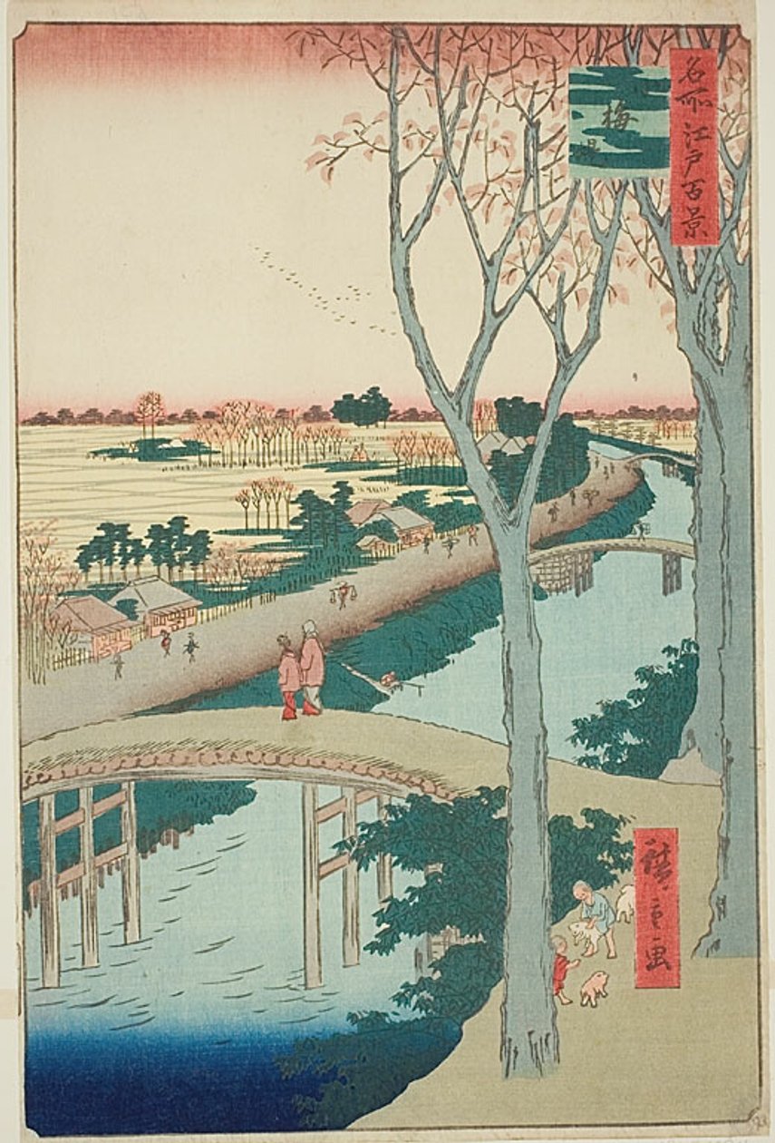 Argine di Koume (Koumezutsumi), n. 104 della serie "Cento vedute famose di Edo (Meisho Edo hyakkei)". da Utagawa Hiroshige