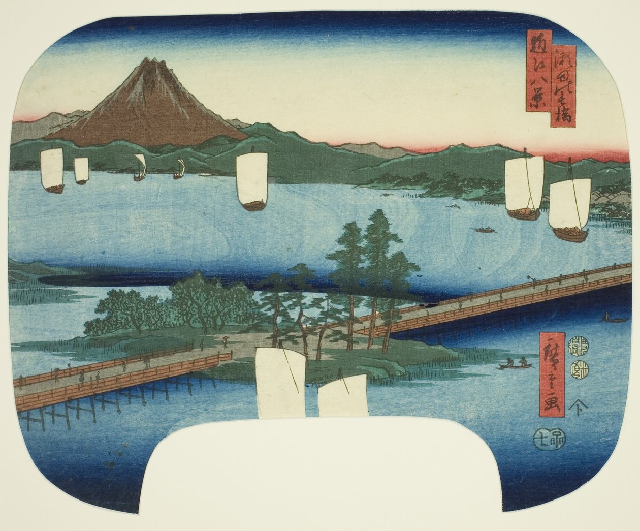 Ponte lungo a Seta (Seta no nagahashi), dalla serie "Otto vedute di Omi (Omi hakkei)" da Utagawa Hiroshige