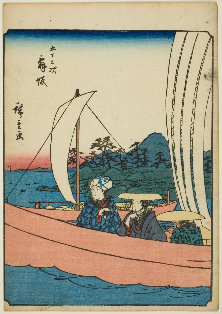 Maisaka, dalla serie "Le cinquantatré stazioni [del Tokaido] (Gojusan tsugi)," noto anche come il Tokaido delle Figure (Jinbutsu Tokaido) da Utagawa Hiroshige