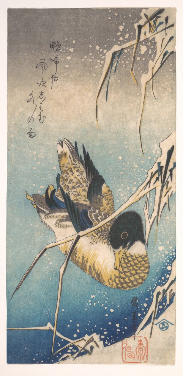 Germano reale e canneti innevati da Utagawa Hiroshige