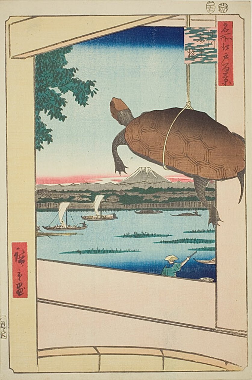 Ponte Mannen, Fukagawa (Fukagawa Mannenbashi), n. 56 della serie "Cento vedute famose di Edo (Meisho Edo hyakkei)". da Utagawa Hiroshige