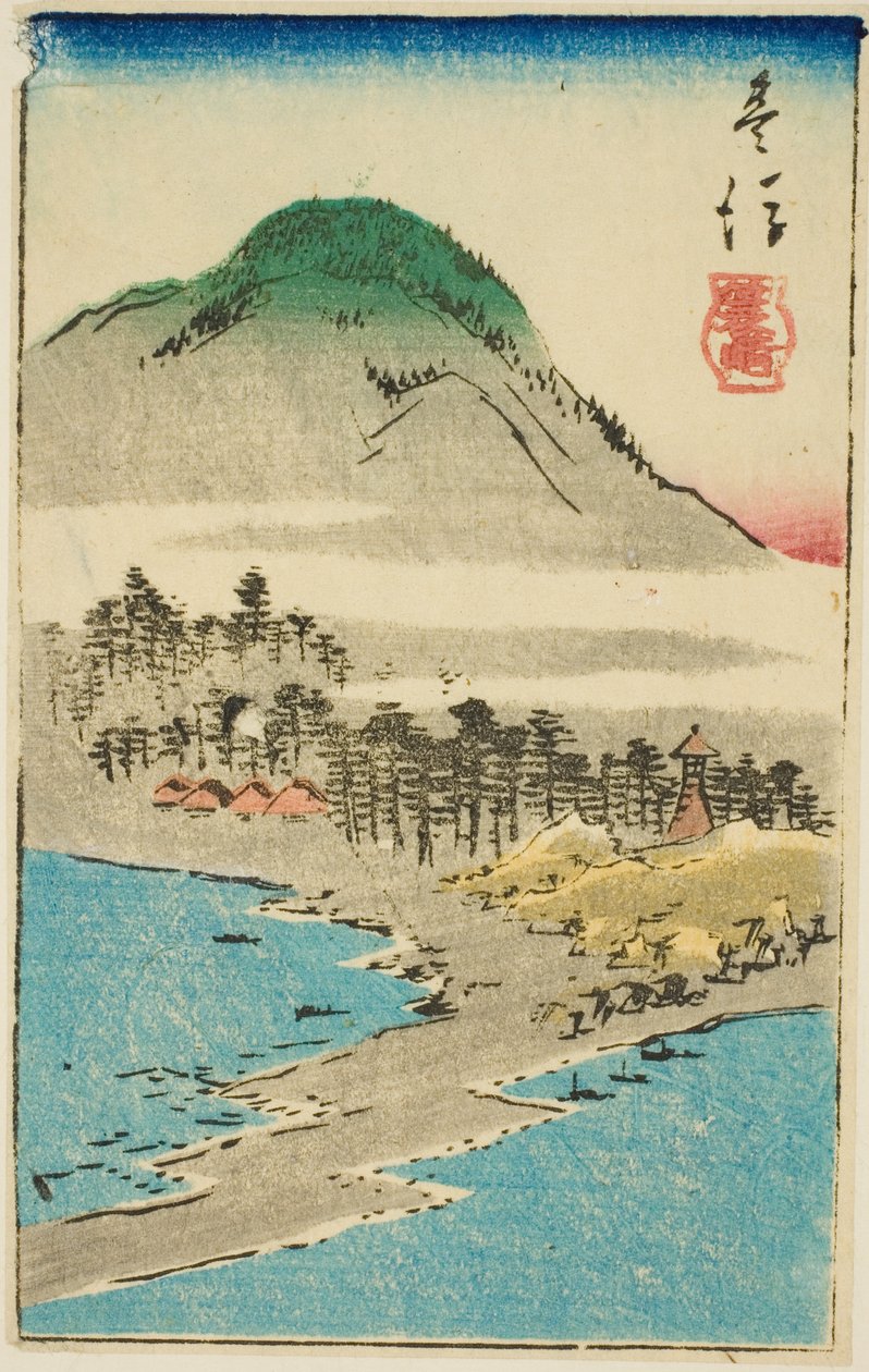 Minosaki nella Provincia di Bungo, sezione del foglio n. 17 dalla serie "Immagini Ritagliate delle Province" da Utagawa Hiroshige