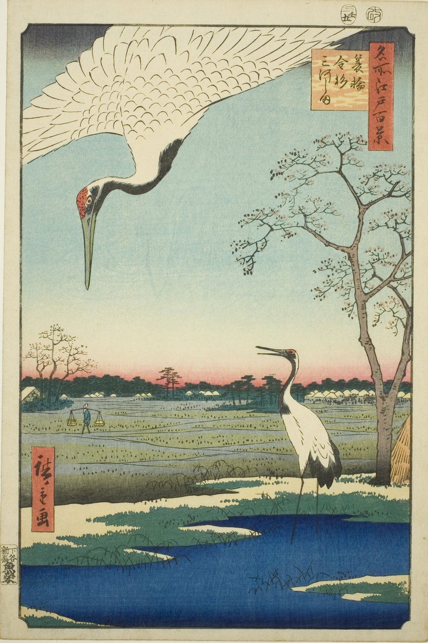 Minowa, Kanasugi, Mikawashima, dalla serie “Cento famosi vedute di Edo (Meisho Edo hyakkei)” da Utagawa Hiroshige