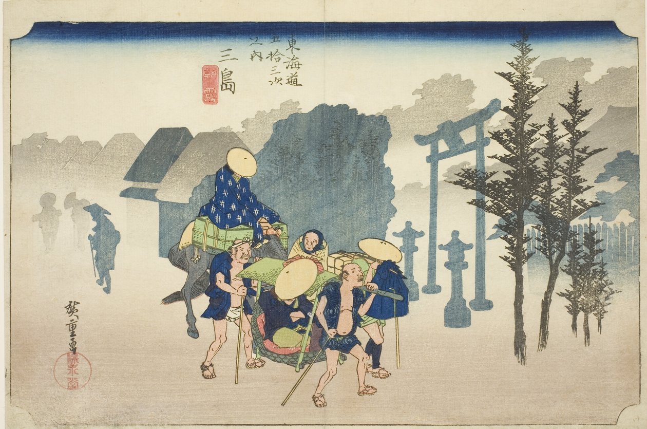 Mishima: Nebbia mattutina, dalla serie "Le cinquantatré stazioni della strada Tokaido" da Utagawa Hiroshige
