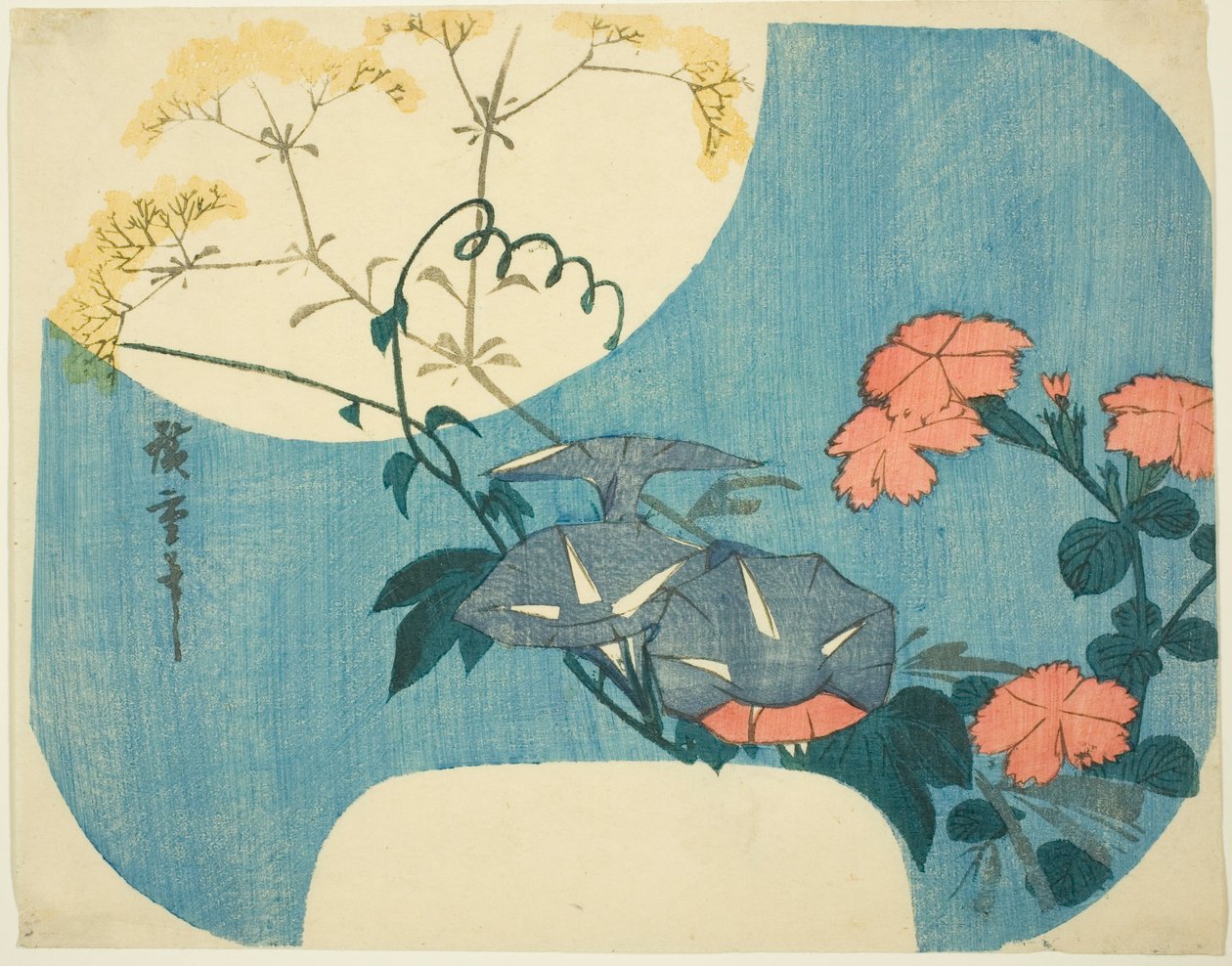 Glorie del mattino, garofani e fiori di fanciulla, dalla serie "Sette fiori autunnali al chiaro di luna" da Utagawa Hiroshige