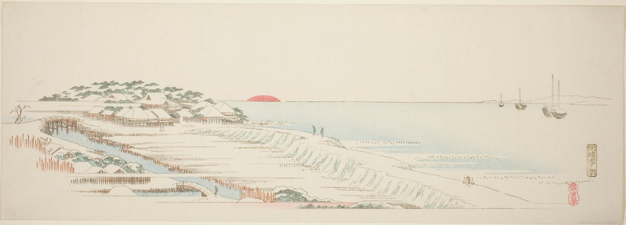 Neve mattutina a Susaki (Susaki yuki no asa), dalla serie "Tredici vedute dei dintorni di Edo" da Utagawa Hiroshige