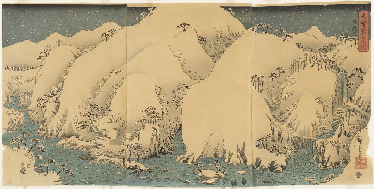 Montagna e fiume al Passo di Kiso, agosto 1857 da Utagawa Hiroshige