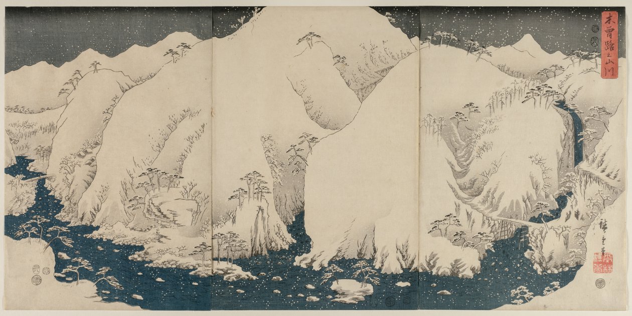 Montagna e fiume lungo la strada del Kiso da Utagawa Hiroshige
