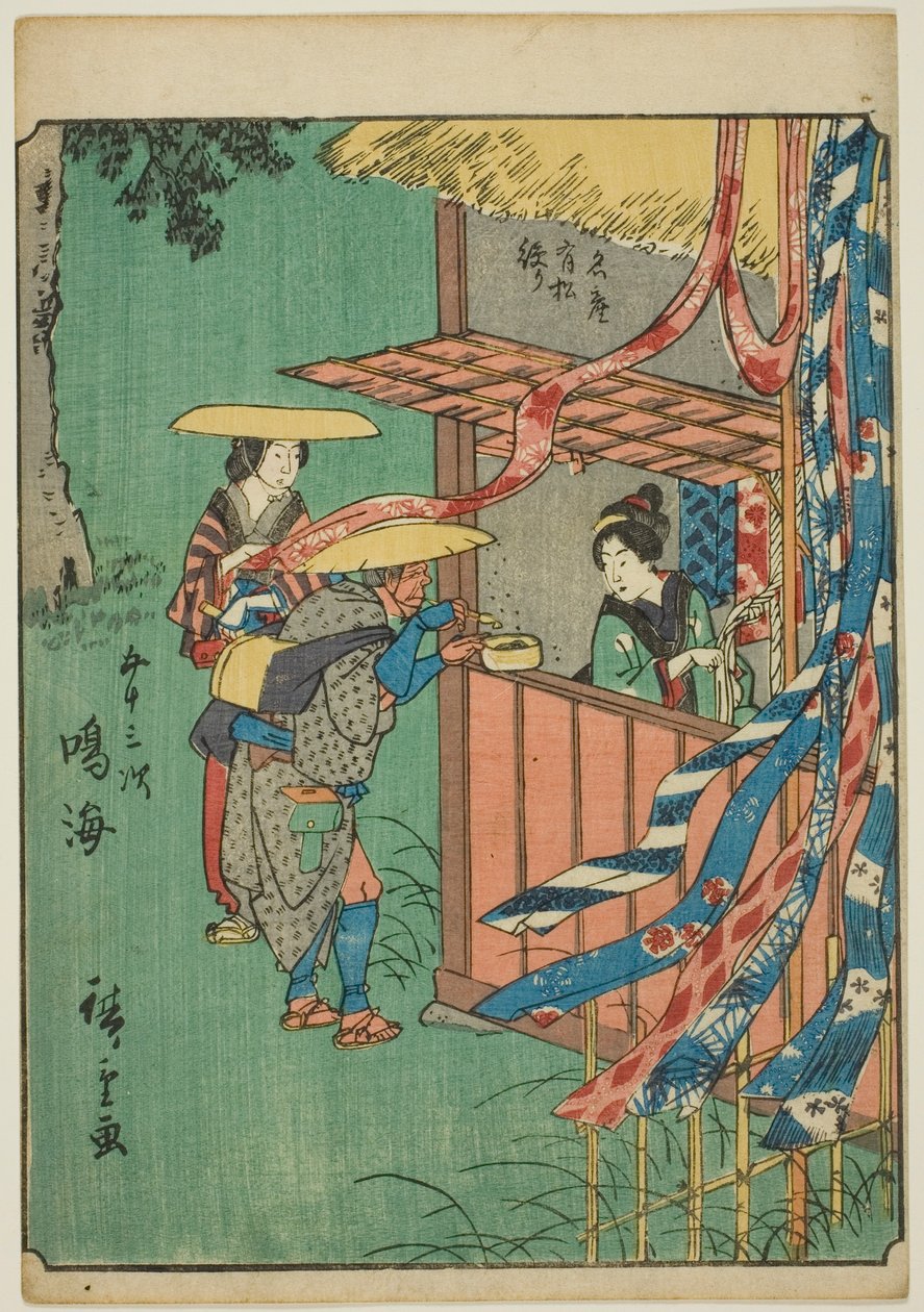 Narumi, dalla serie "Le cinquantatré stazioni [del Tokaido] (Gojusan tsugi)," anche conosciuta come il Tokaido delle figure (Jinbutsu Tokaido) da Utagawa Hiroshige