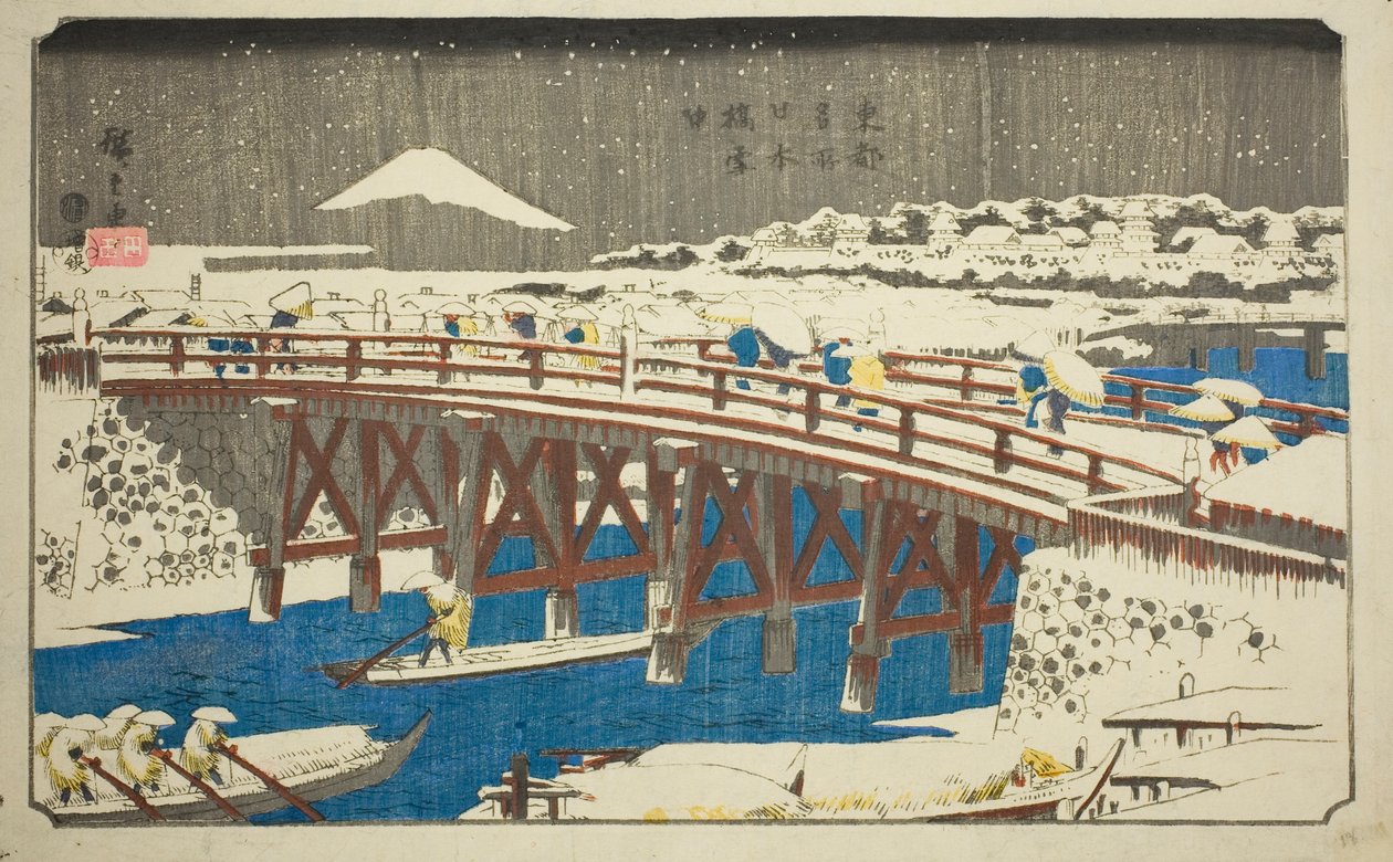 Ponte Nihon nella neve (Nihonbashi setchu), dalla serie "Luoghi famosi nella Capitale Orientale (Toto meisho)" da Utagawa Hiroshige