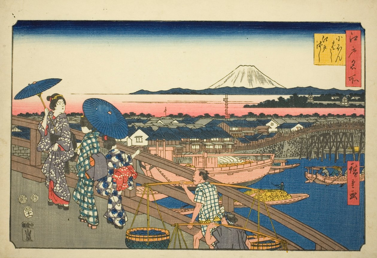 Ponte Nihon a Ponte Edo (Nihonbashi Edobashi), dalla serie "Luoghi famosi di Edo (Edo meisho)" da Utagawa Hiroshige