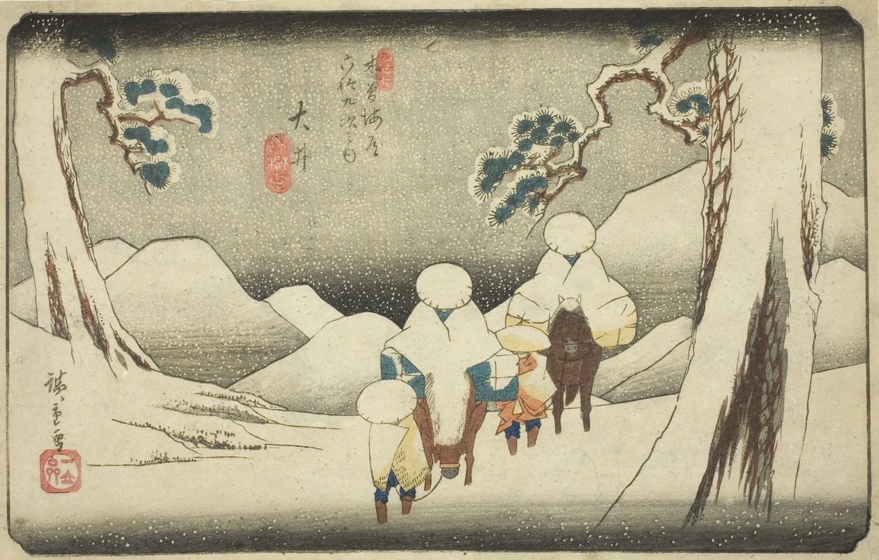 No. 47: Oi, dalla serie "Sessantanove stazioni del Kisokaido (Kisokaido rokujukyu tsugi no uchi)" da Utagawa Hiroshige