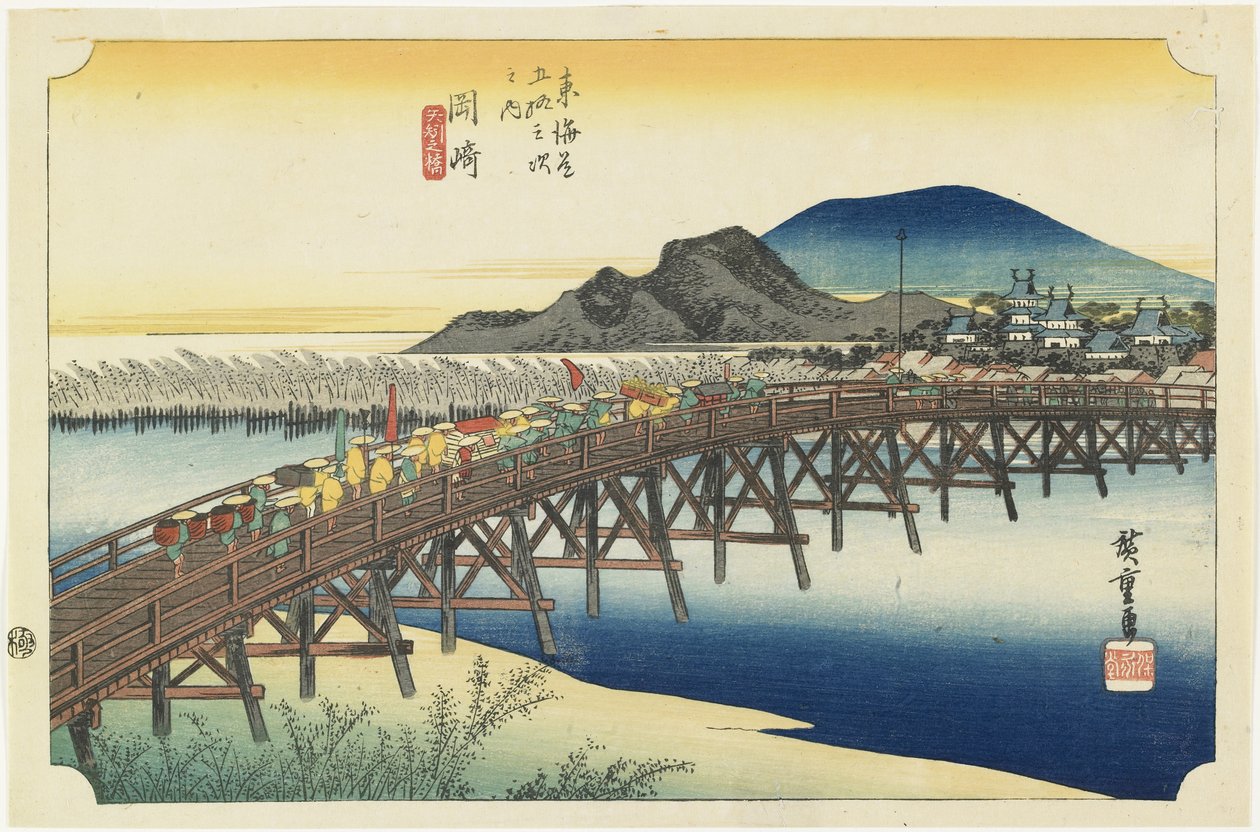 Okazaki--Ponte Yahagi, c.1833 da Utagawa Hiroshige