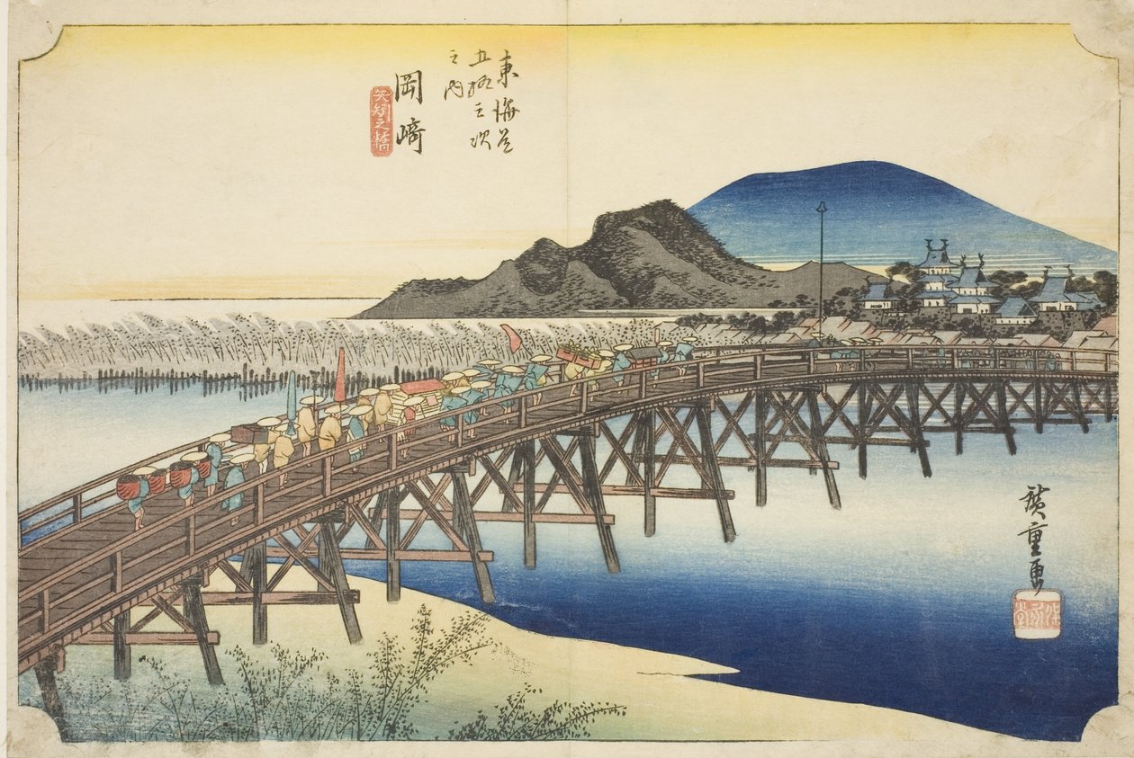 Okazaki: Ponte Yahagi, dalla serie "Le Cinquantatré Stazioni del Tokaido" da Utagawa Hiroshige