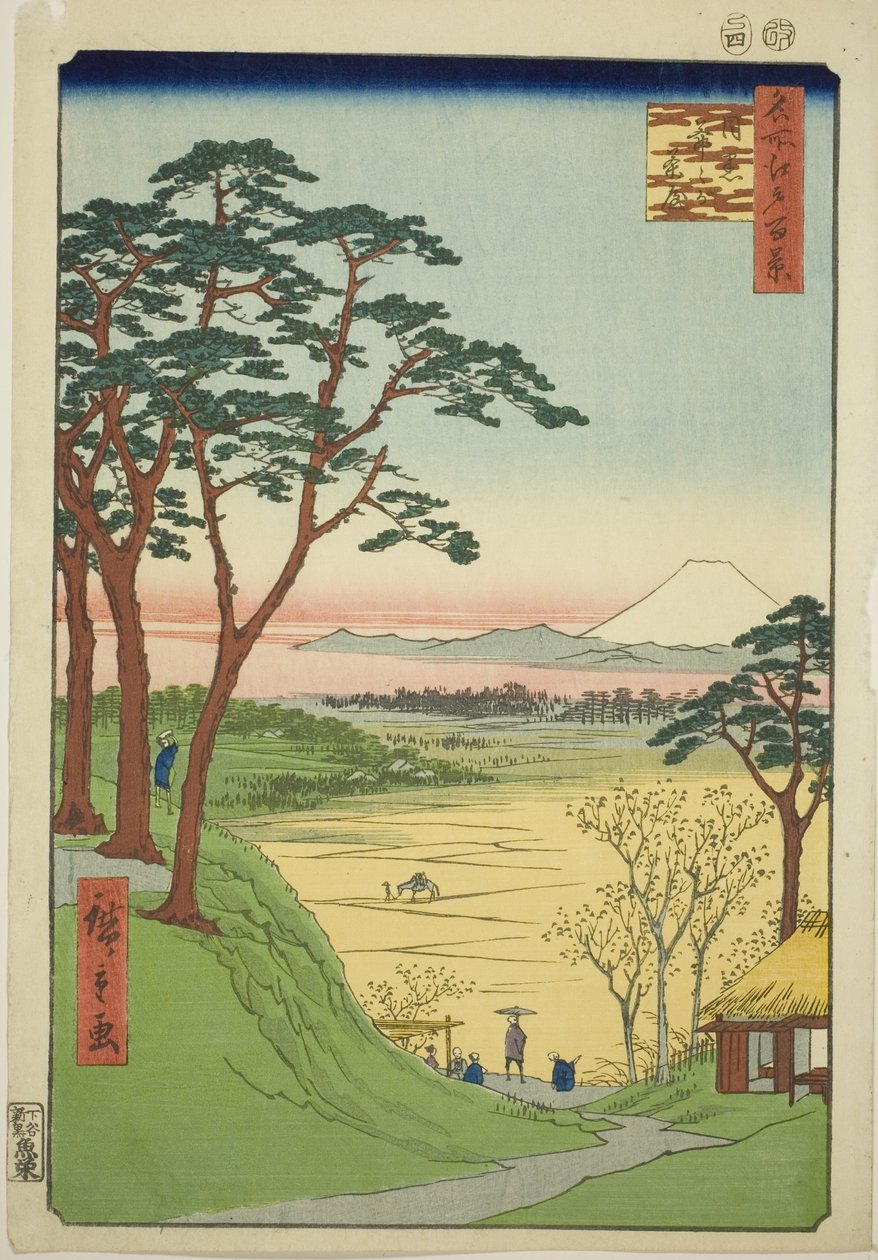 Casa da tè del vecchio, Meguro (Meguro Jijigachaya), dalla serie "Cento vedute famose di Edo (Meisho Edo hyakkei)". da Utagawa Hiroshige