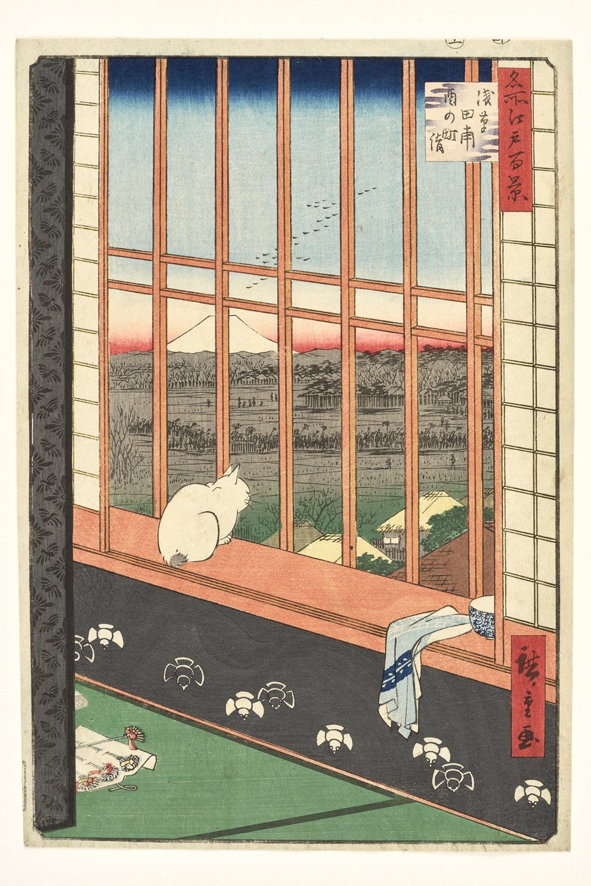 Risaie ad Asakusa e la festa di Torinomachi dalla serie «100 vedute famose di Edo» da Utagawa Hiroshige