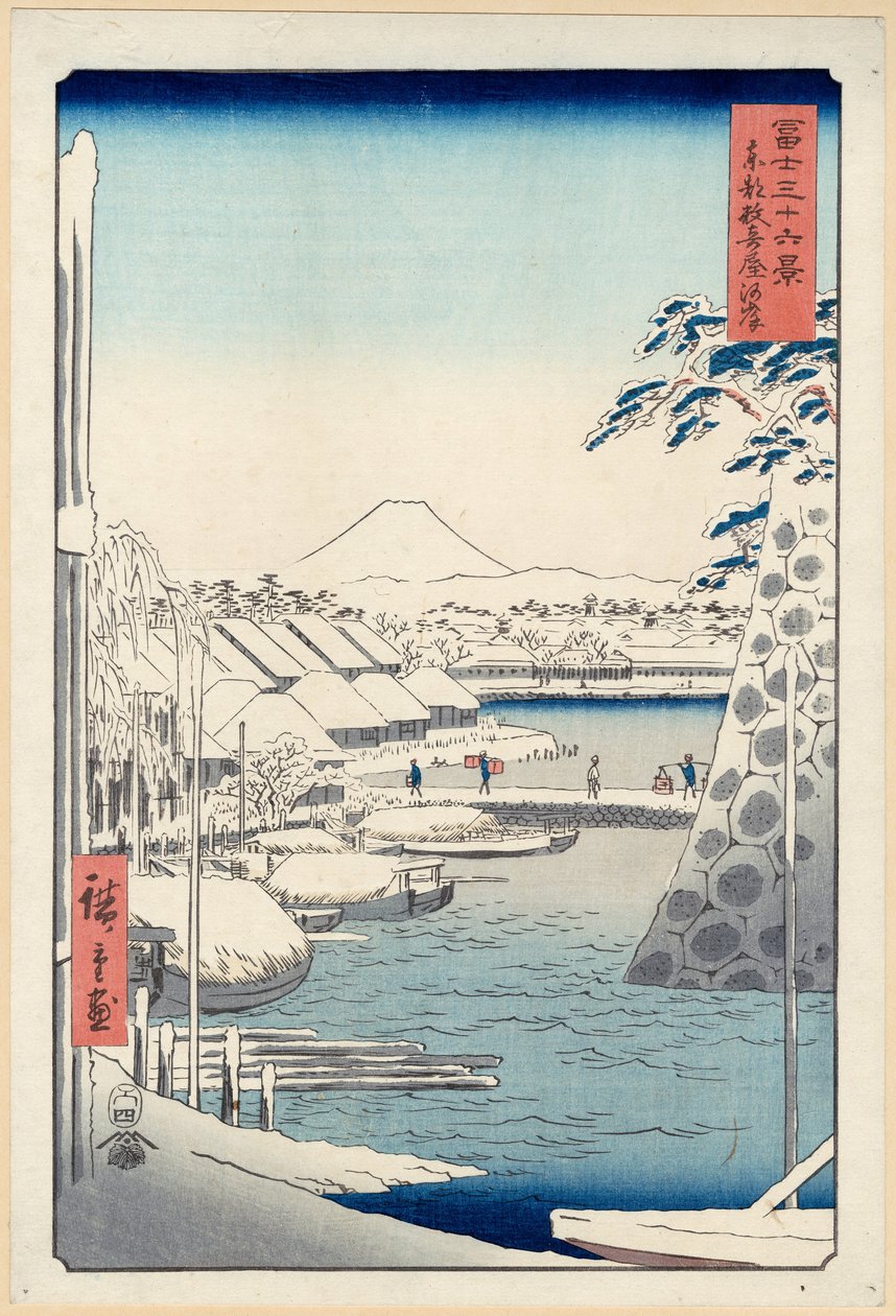 Riva del fiume a Sukiya in Edo (Tōto Sukiya-gashi), dalla serie Trentasei vedute del Monte Fuji da Utagawa Hiroshige