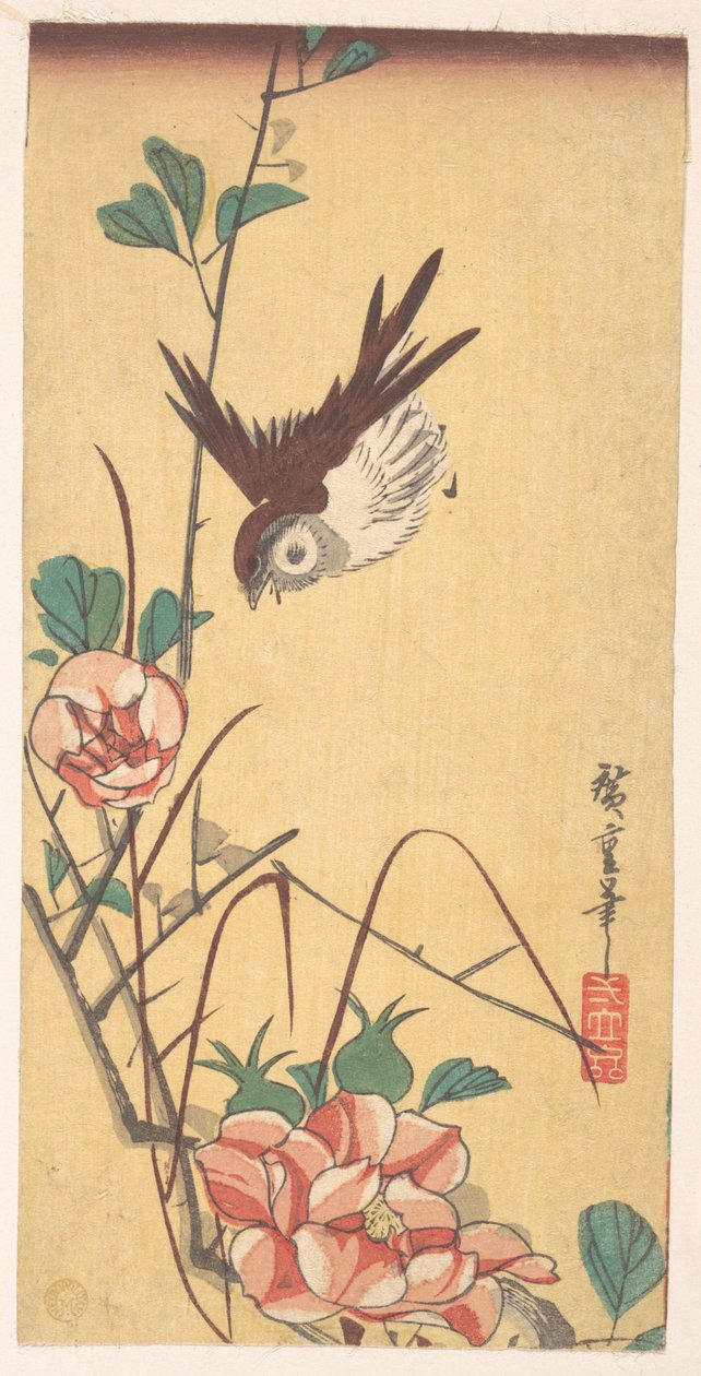 Rose e passero da Utagawa Hiroshige