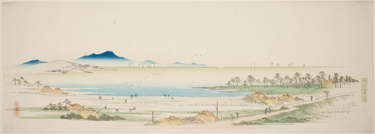 Spiaggia salata a Gyotoku (Gyotoku shiohama no zu), da una serie senza titolo di vedute famose dei sobborghi di Edo da Utagawa Hiroshige