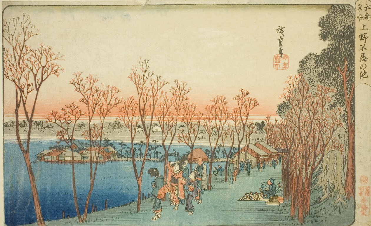 Stagno di Shinobazu a Ueno (Ueno Shinobazu no ike), dalla serie "Luoghi famosi di Edo (Koto meisho)" da Utagawa Hiroshige