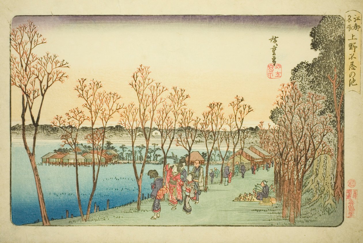 Stagno di Shinobazu a Ueno (Ueno Shinobazu no ike), dalla serie "Luoghi famosi di Edo (Koto meisho)" da Utagawa Hiroshige