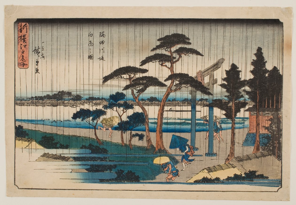 Doccia sull’argine del fiume Sumida, dalla serie “Nuova selezione dei luoghi famosi di Edo” da Utagawa Hiroshige