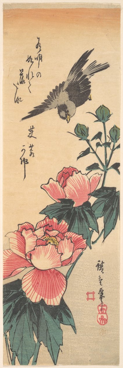 Passero e ibisco da Utagawa Hiroshige