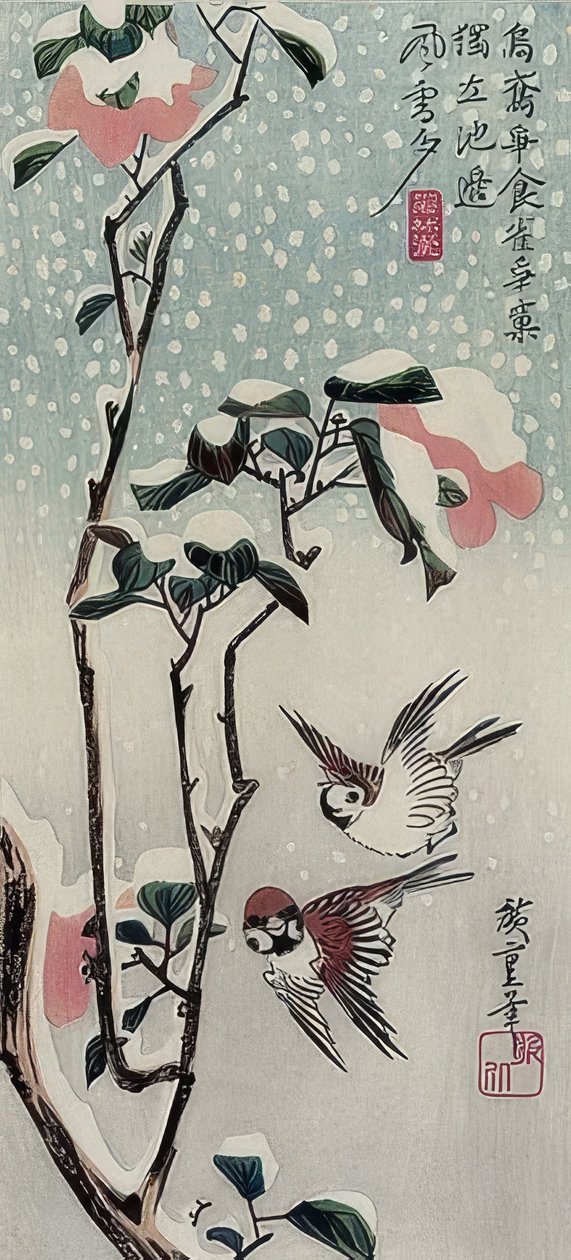 Passeri e camelie nella neve da Utagawa Hiroshige